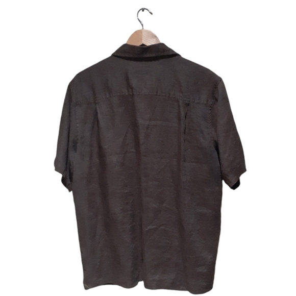 Bruno New York Men's 100% Linen Short Sleeve Button-down Shirt Brown Size Large - Picture 2 of 5